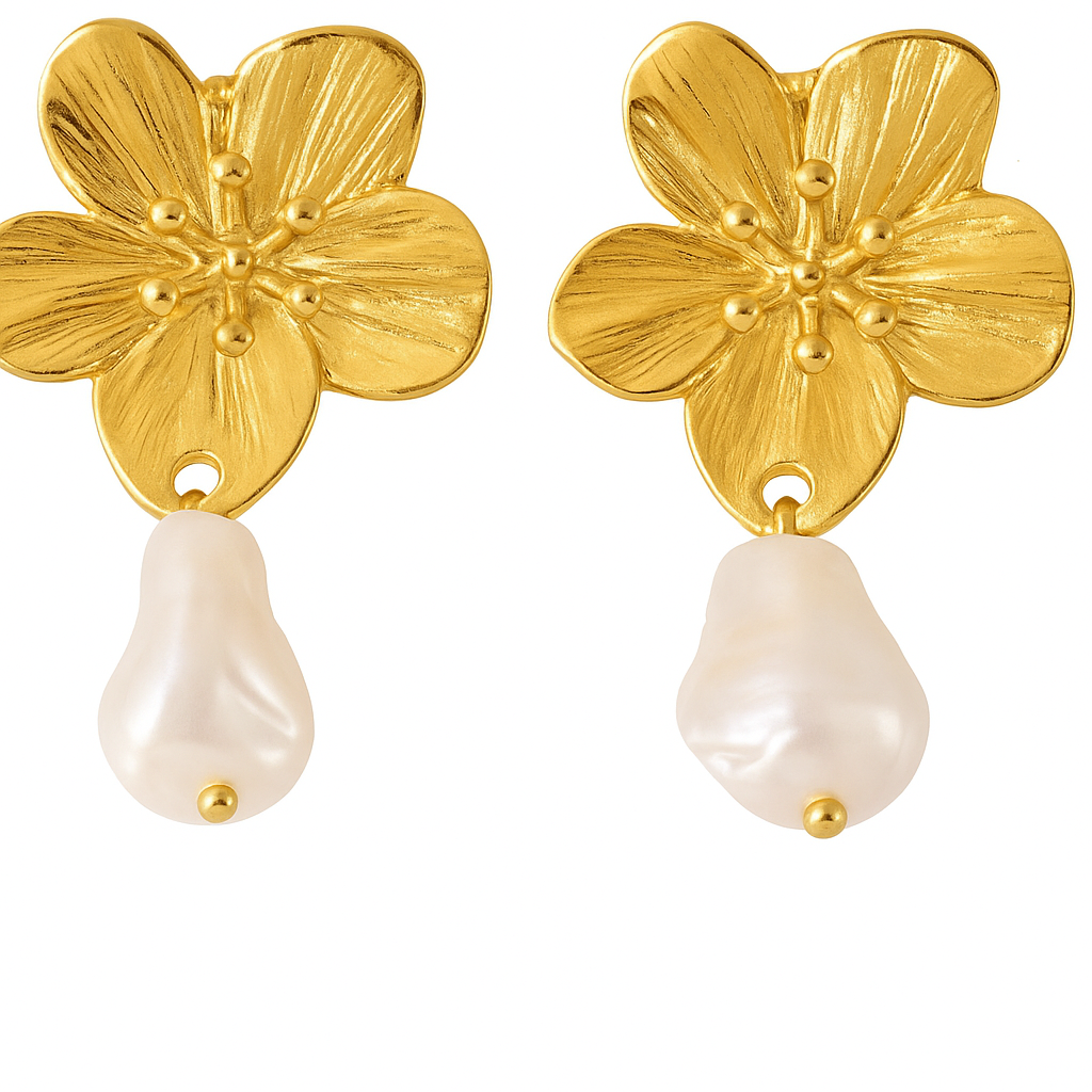 Pearl Flower Gold Earrings