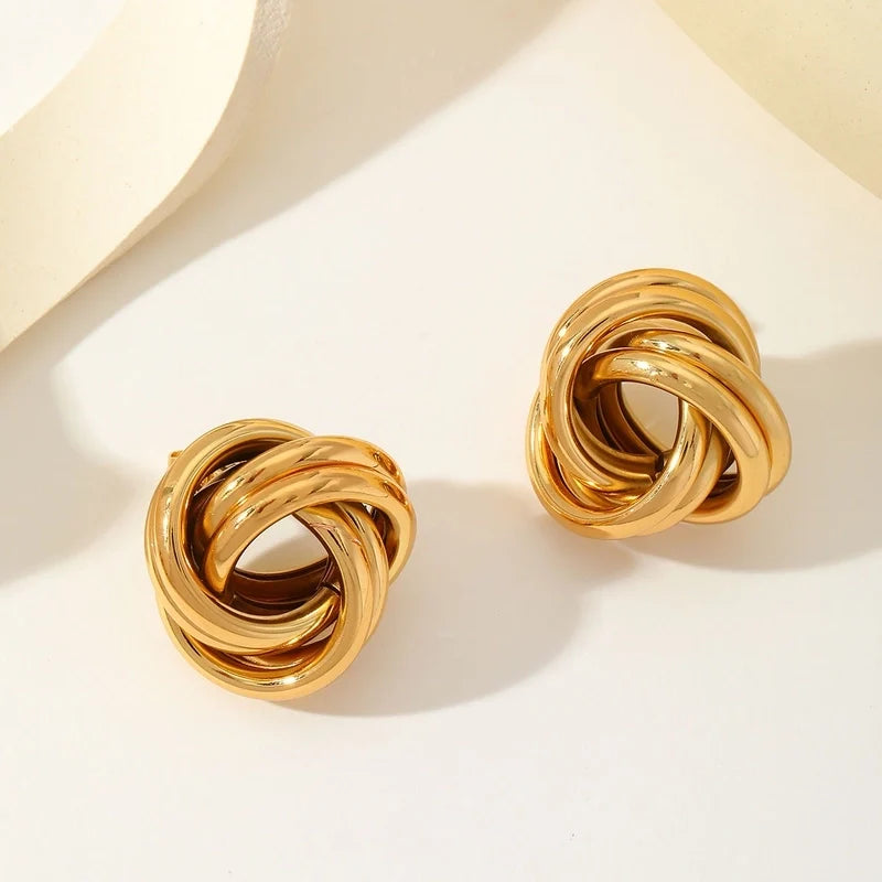 Knotted Gold Studded Earrings