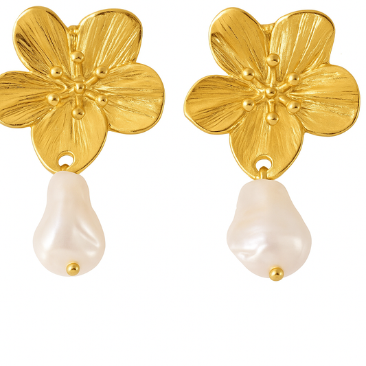 Pearl Flower Gold Earrings