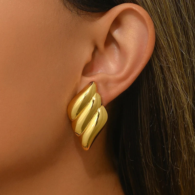 Stainless Steel Triple Minimalist Gold Earrings